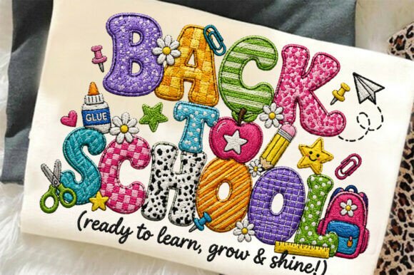 Back To School Embroidery Typography PNG