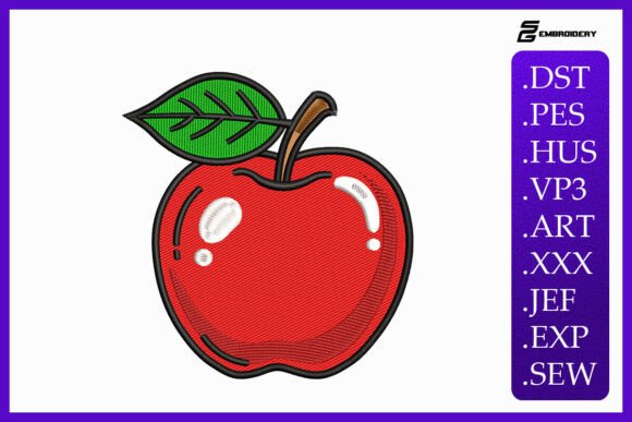 Classic Red Apple Embroidery Design