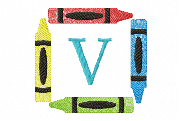 Crayons Frame Monogram Letter V